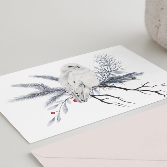 Wall Art Watercolor Winter Cute Owl Print Illustration Unframed, Various Sizes - Picture 4 of 7